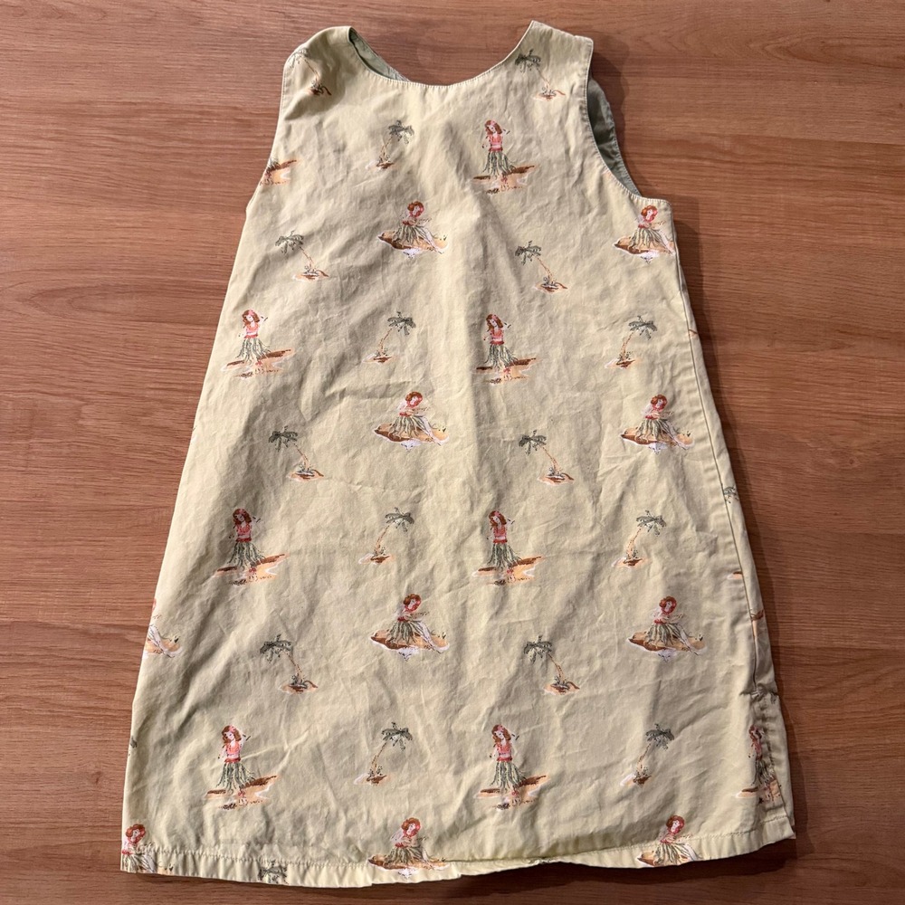 Gymboree Girls Sage Green Hula Hawaii Girl‎ Palm Tree Cotton Dress Size 7